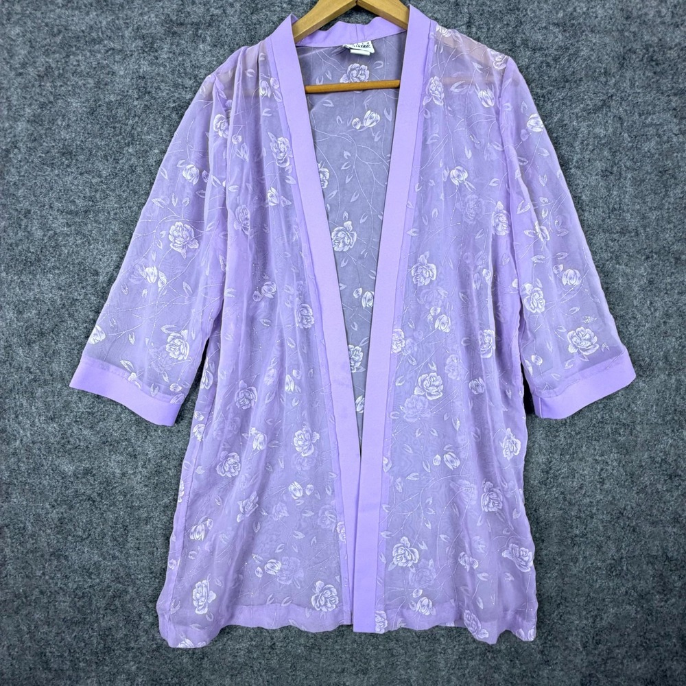 Vintage R&M Richards Sheer Jacket Womens 12P Purple Floral Cover Up Festival